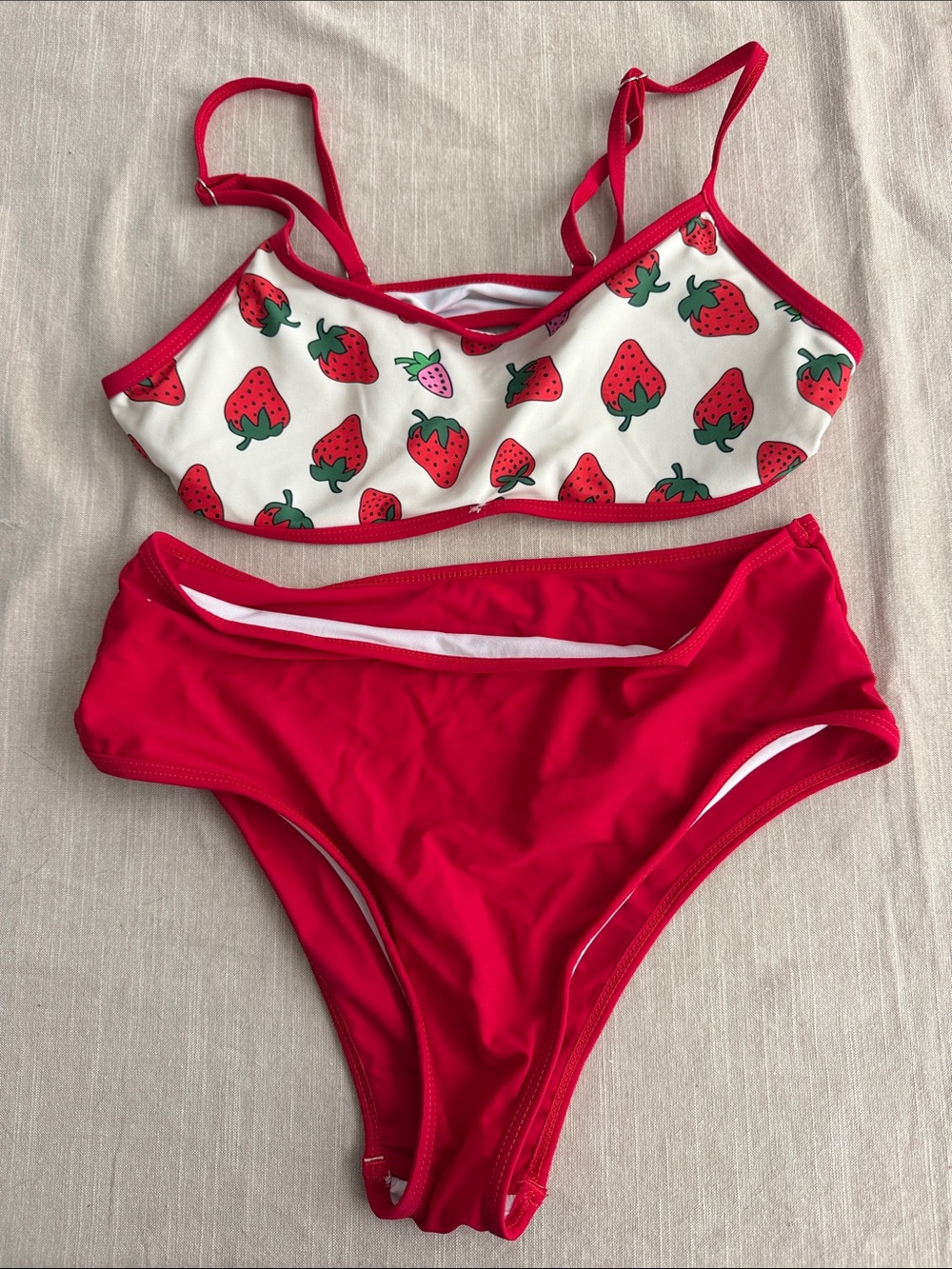Cider Strawberry Print Two-Piece Bikini in Red & White - Picture 1 of 4